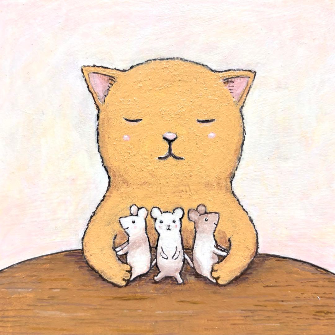 自作絵画 カプチーノマウス 猫とネズミの絵 - メルカリ
