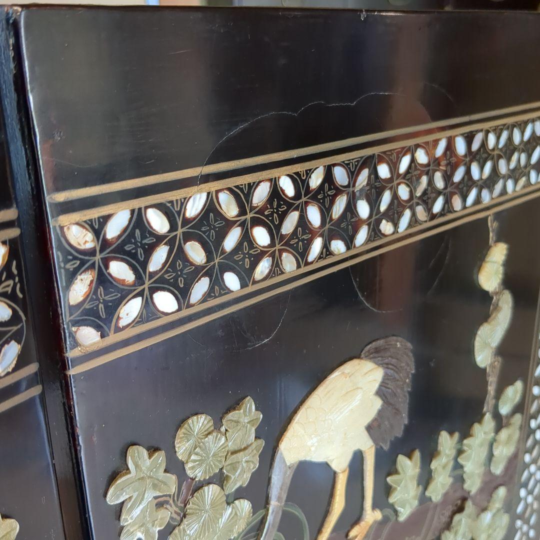 中国美術の螺鈿細工、 4つ折り衝立