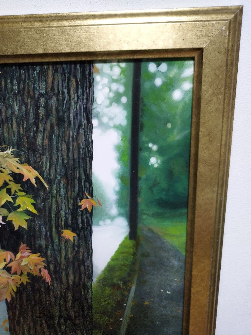 油絵 原画 写実画 額付き 街路樹