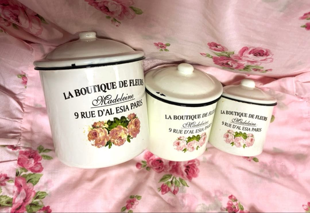 美品　フランスアンティーク　ホーロー製小物入れ３個セット フランス アンティーク ホーローキャニスター6個セット/エナメル