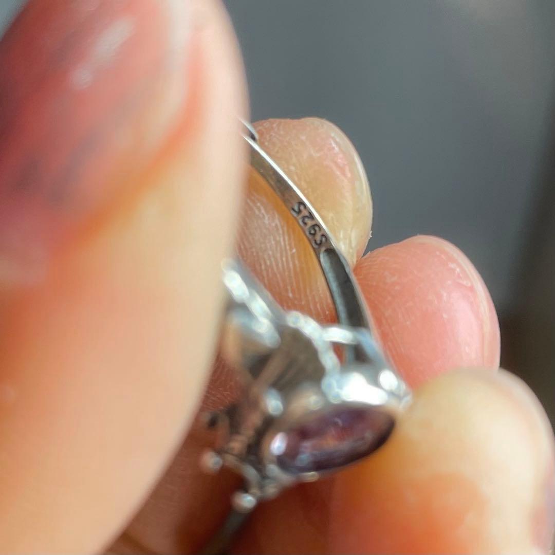 天然石リング　アレキサンドライト　紫緑シラー　高透明　6mm SV925