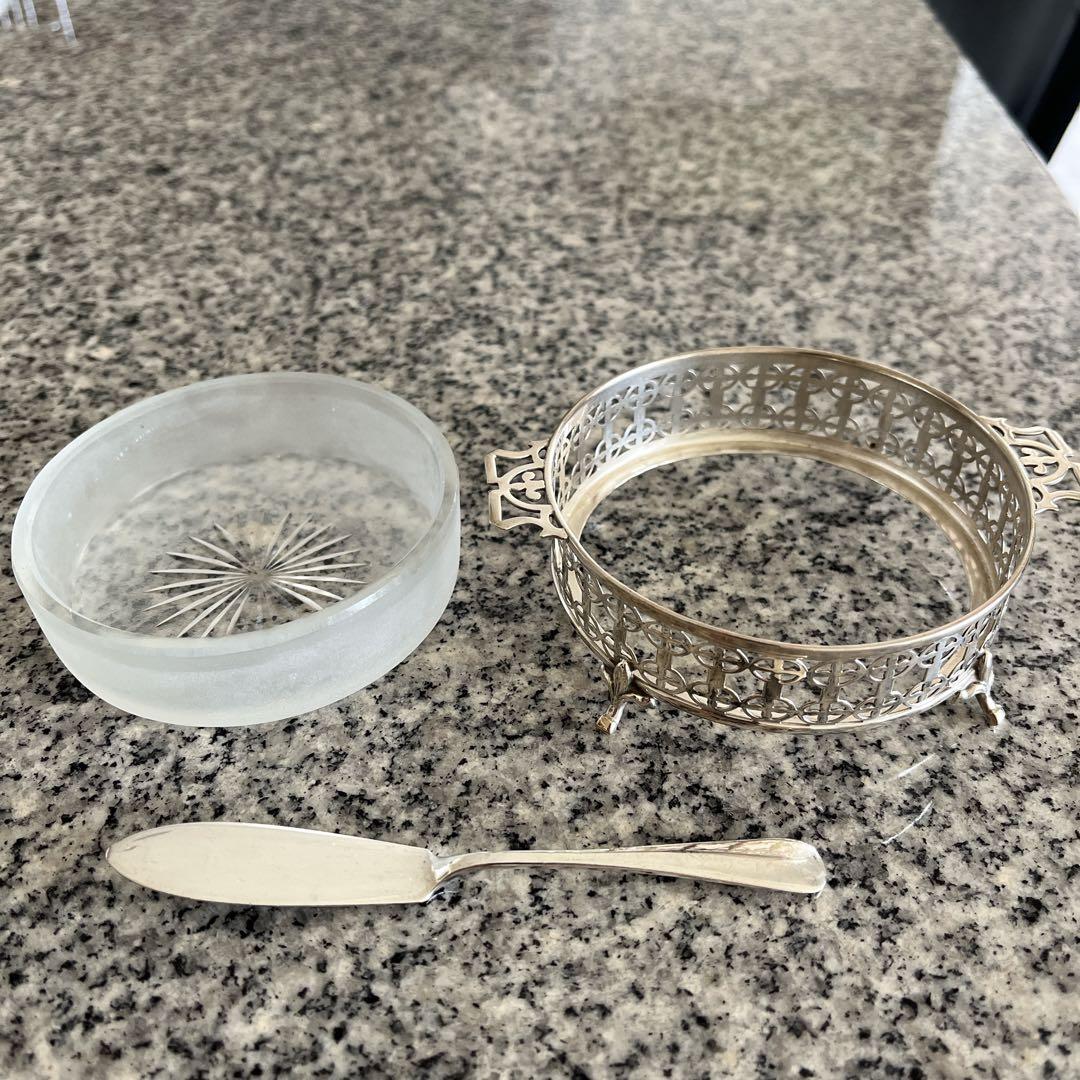 アンティークスターリングシルバーバターディッシュ純銀