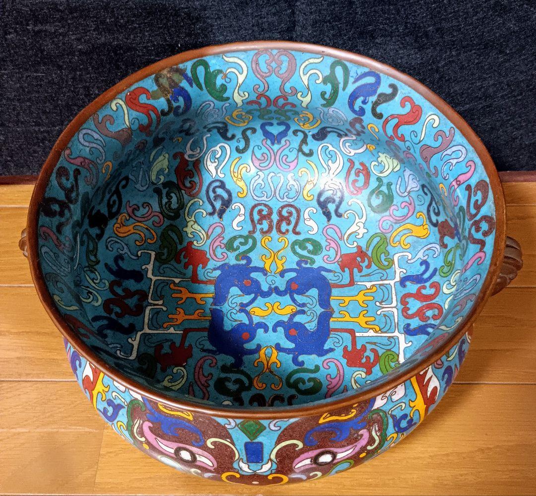 茶壺七宝焼き倣古水差し置物中国大きいオブジェ工芸品インテリア