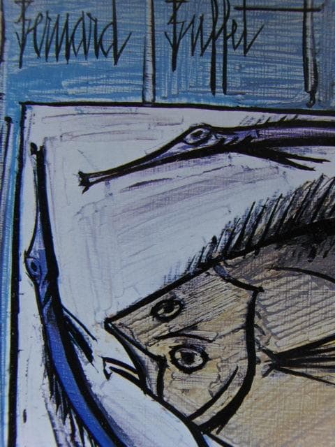 ベルナール・ビュッフェ、「魚」、希少な額装用画集より、新品高級額装付