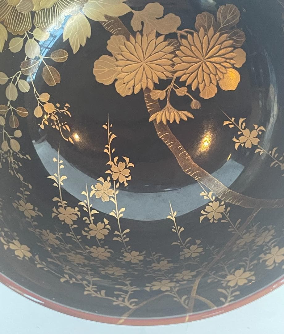 時代 金蒔絵 螺鈿 盃洗 漆 大茶椀 枝垂れ桜 さくら 菊 椿 美品