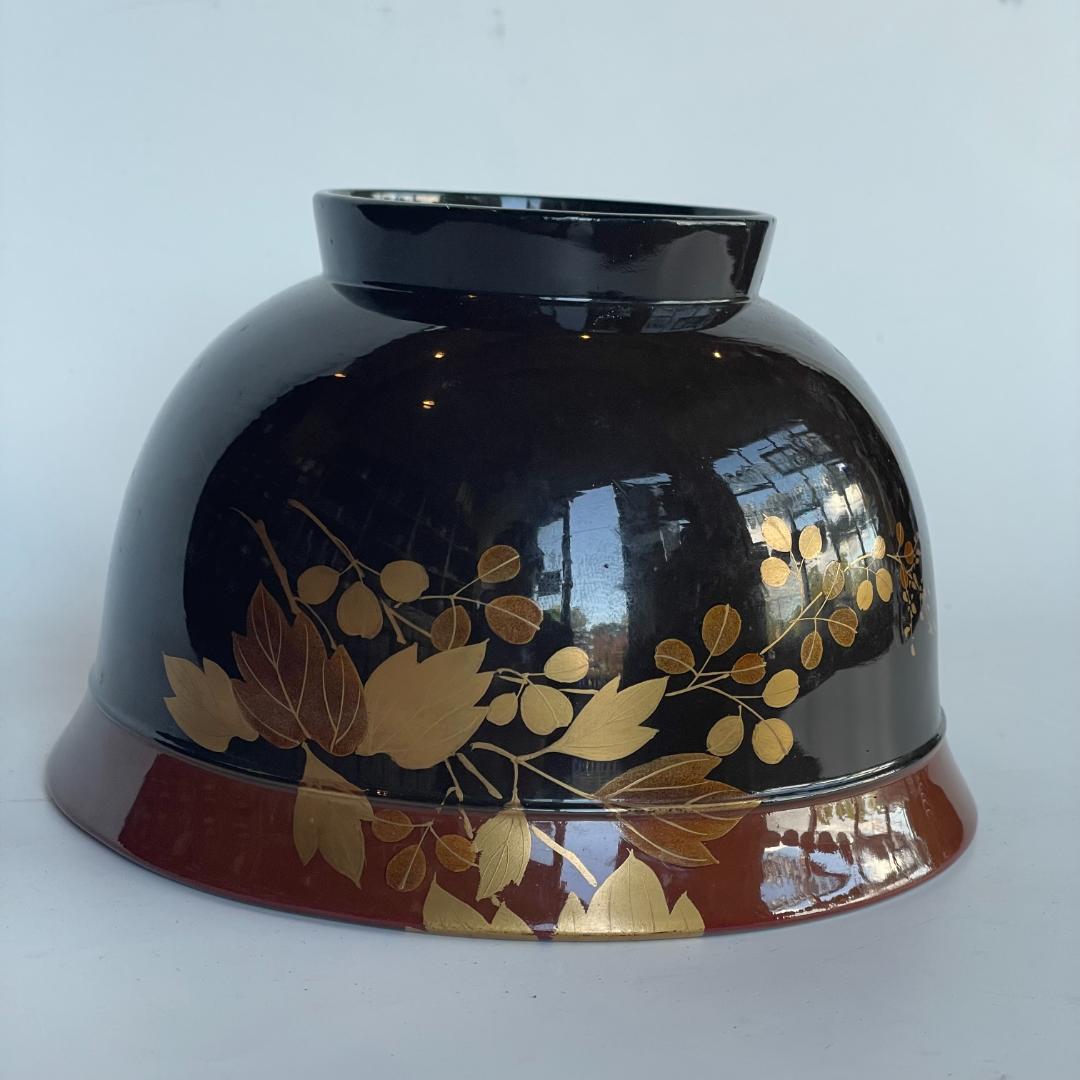 時代 金蒔絵 螺鈿 盃洗 漆 大茶椀 枝垂れ桜 さくら 菊 椿 美品