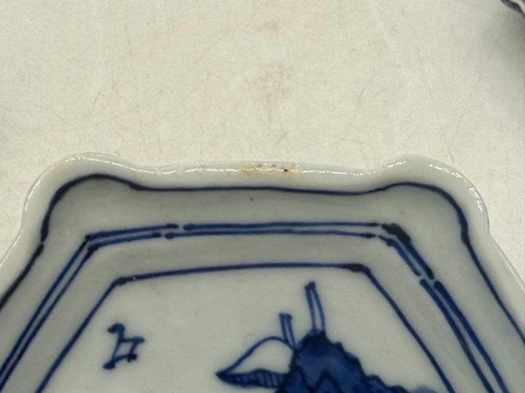 明時代 古染 染付山水人物紋角皿6点 古渡 送料込み