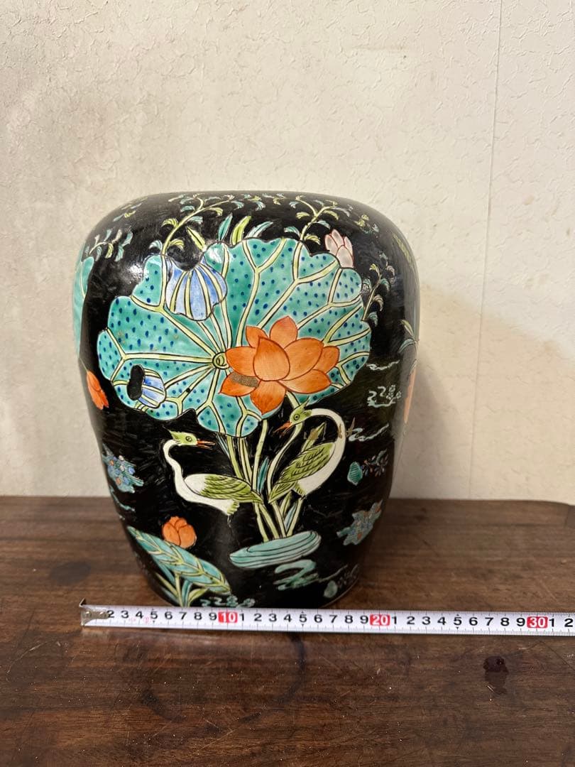 中国　五彩　粉彩　染付　壺　蓮鴨図　古美術　アンティーク　時代物 中国 五彩 粉彩 染付 壺 蓮鴨図 古美術 アンティーク 時代物