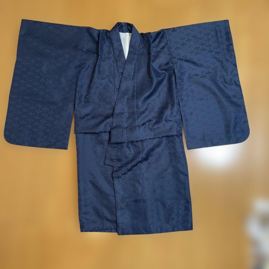 七五三 水色着物フルセット男の子100〜120扇子と鷹のデザイン