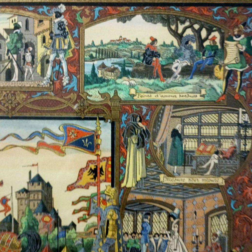 お値下げ　額装　J．Gradassi「シェークスピア劇　トーナメント戦」　細密画