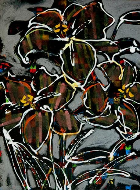 油絵 菅家令子 絵 絵画 インテリア 額付(黒) F4-090416 花 ゆり