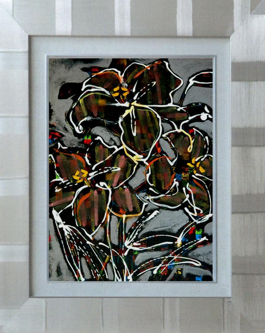 油絵 菅家令子 絵 絵画 インテリア 額付(黒) F4-090416 花 ゆり