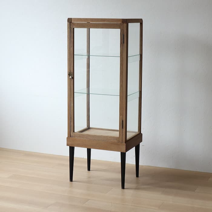 アンティーク ナラ 無垢材 ガラスショーケース 古家具 無塗装 レトロ