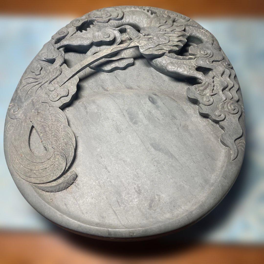 一点物　一枚岩大きな龍彫刻の石製硯 一点物 一枚岩大きな龍彫刻の石製硯