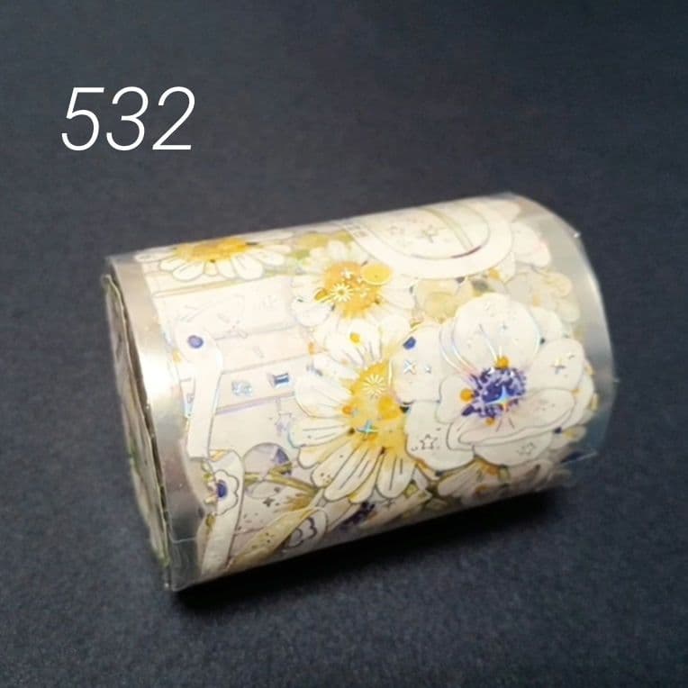 巻売 532☆ 海外 マスキングテープ マステ PET 装飾 花 銀ホロ