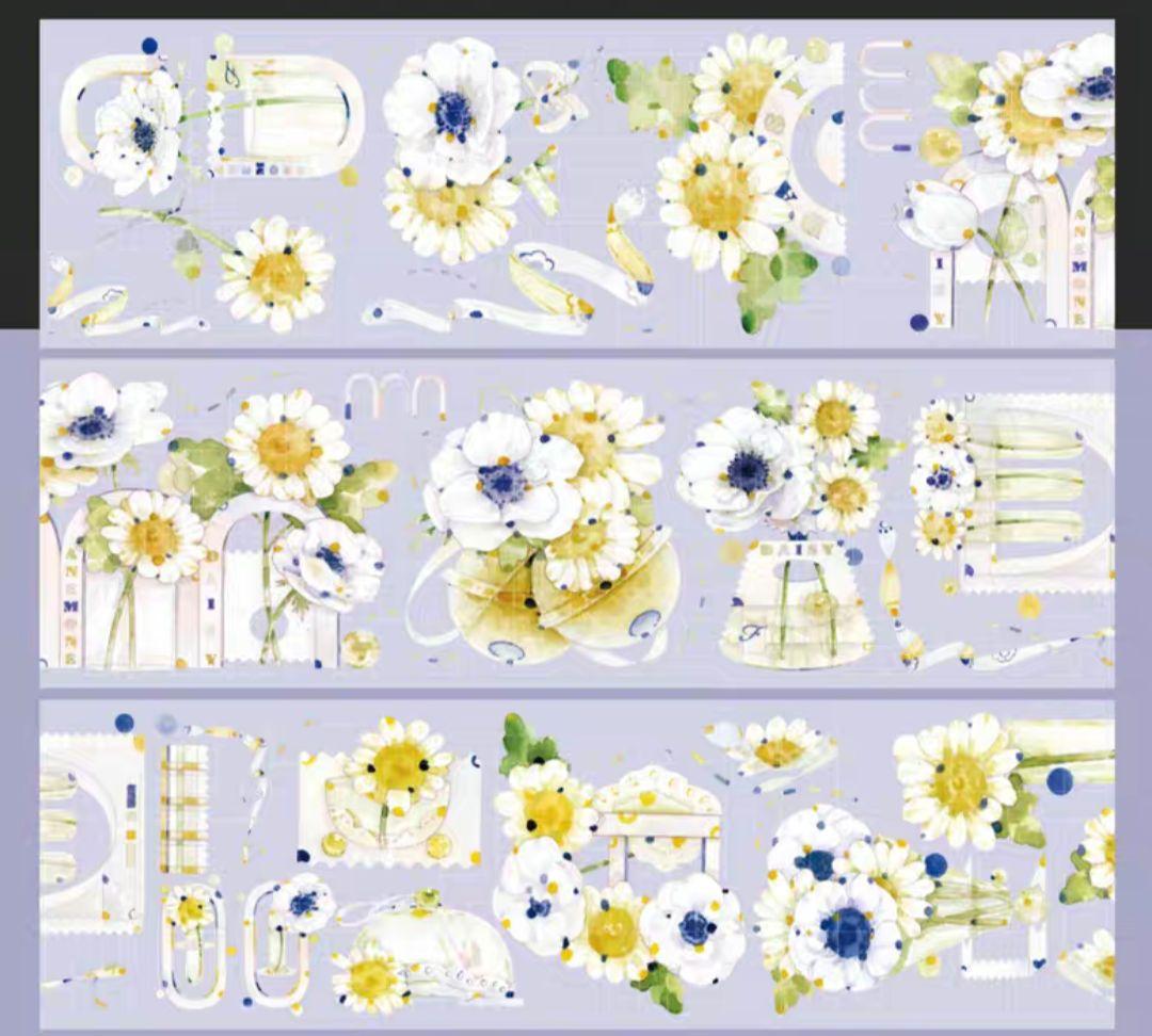 巻売 532☆ 海外 マスキングテープ マステ PET 装飾 花 銀ホロ