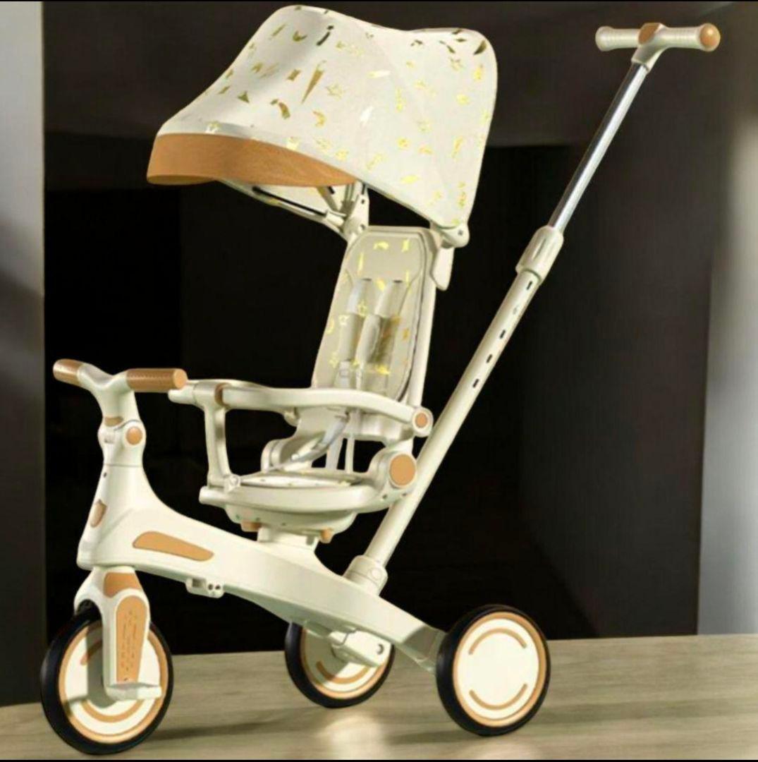 多機能三輪車 イエロー 7in1 折りたたみ式 安全設計1歳〜5歳 新品】多