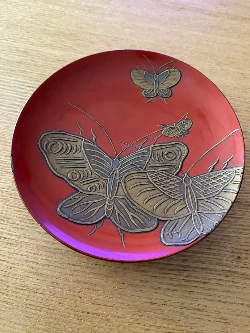骨董　盃台　皿　蝶々☆アンティーク