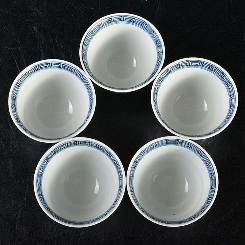 煎茶道具　京焼　清水焼　平安　瑞泉造　青華　煎茶碗　五客　共箱　V　R7175