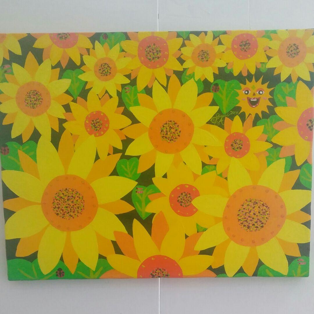 ハッピー太陽画家　小楠アキコ　作品　F6号　ハッピーひまわり