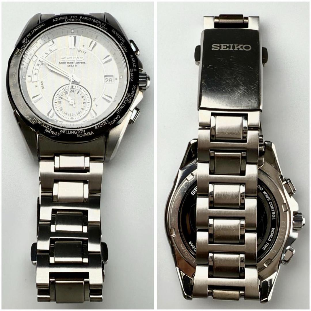 美品【稼働】セイコー ブライツ 腕時計 電波ソーラー チタン ワールドタイム