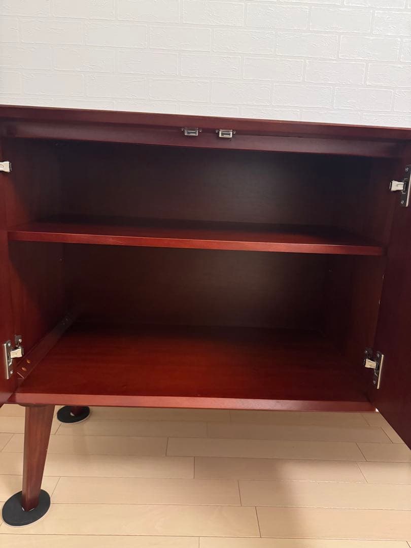 北欧風リビングキャビネット 引き出し 扉付き 脚付き 幅110マホガニー