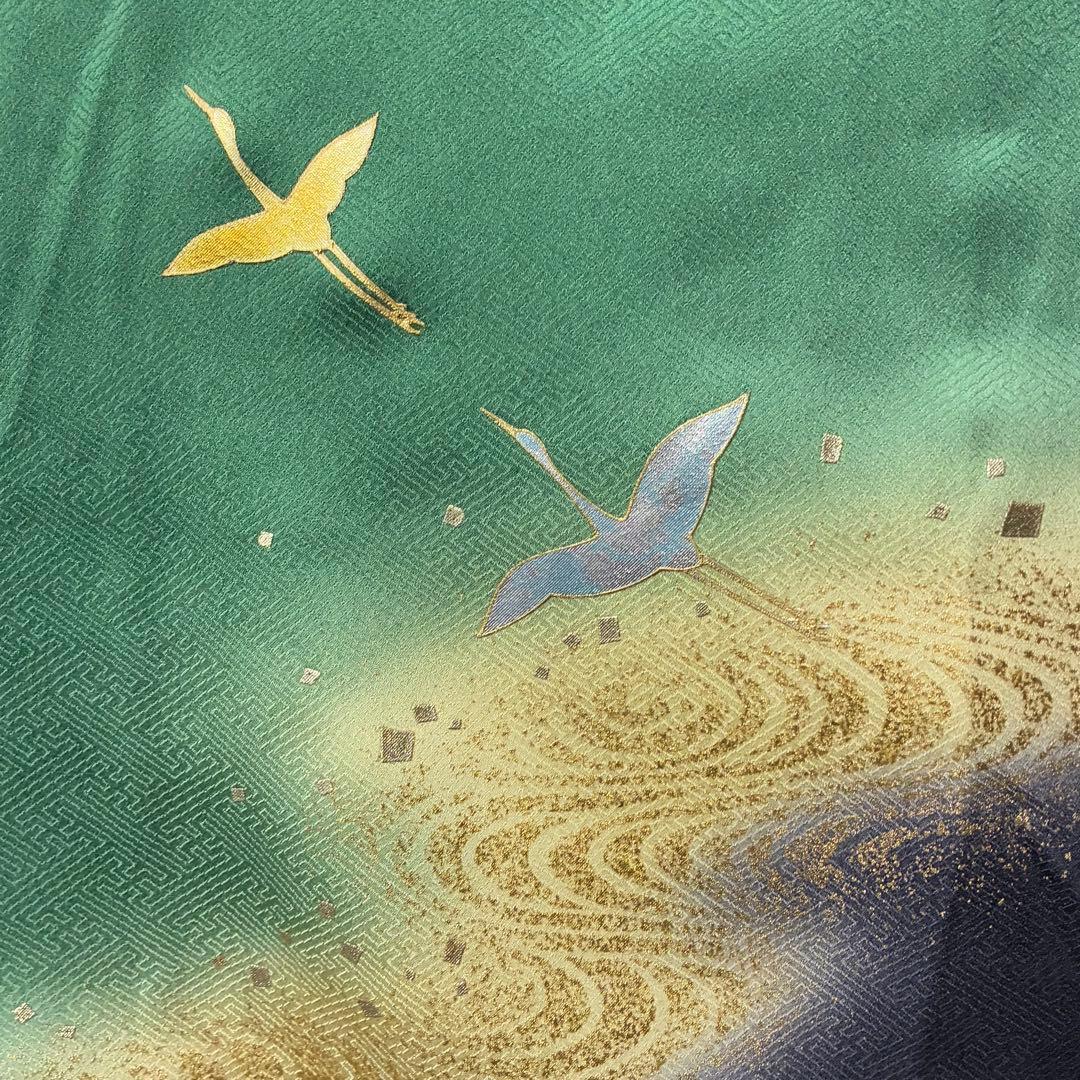 D202 訪問着 鶴 流水 金彩 正絹 着物 袷 しつけ糸付き未使用極美品