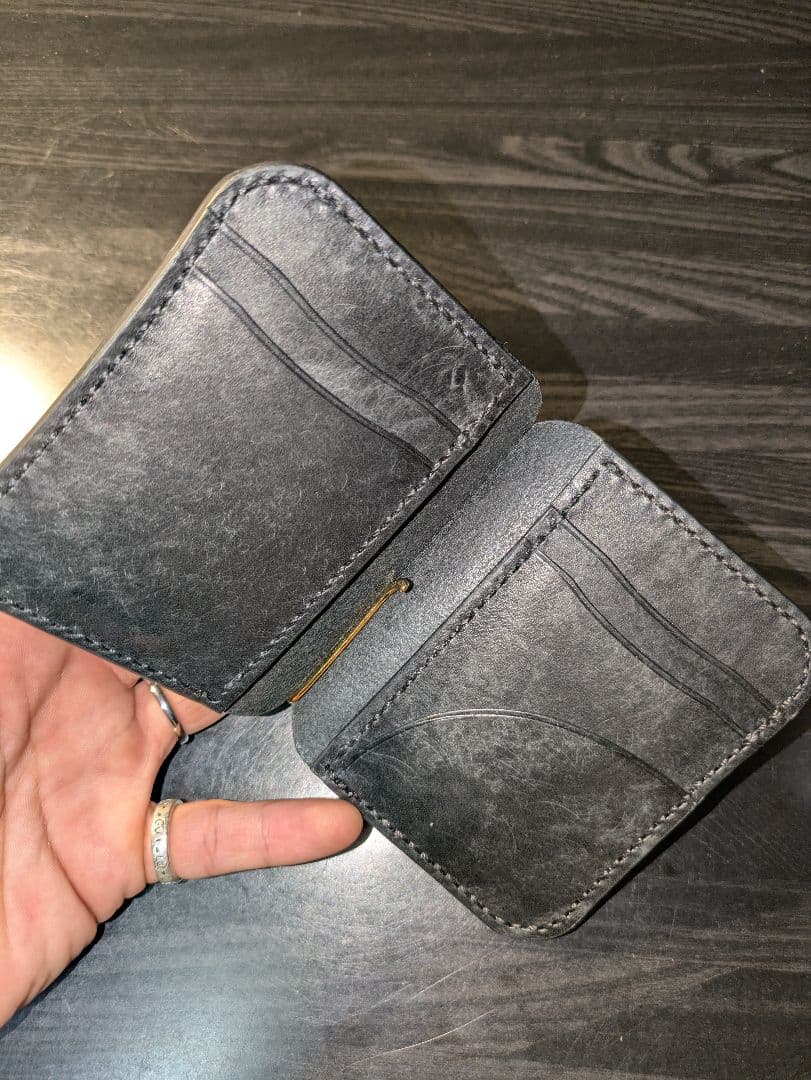 イタリアンレザー マネークリップ式 コンパクト財布 ウォレット 本革 総手縫い