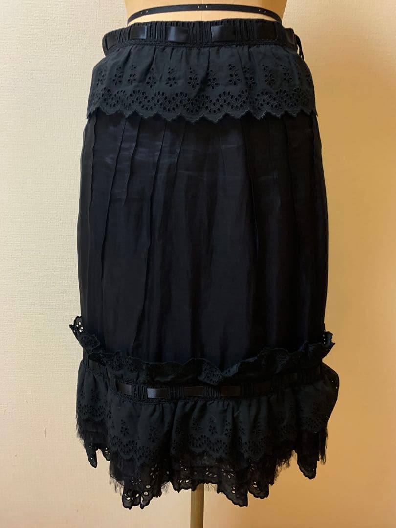 ドルチェ＆ガッパーナブラック フレアスカート レース装飾42