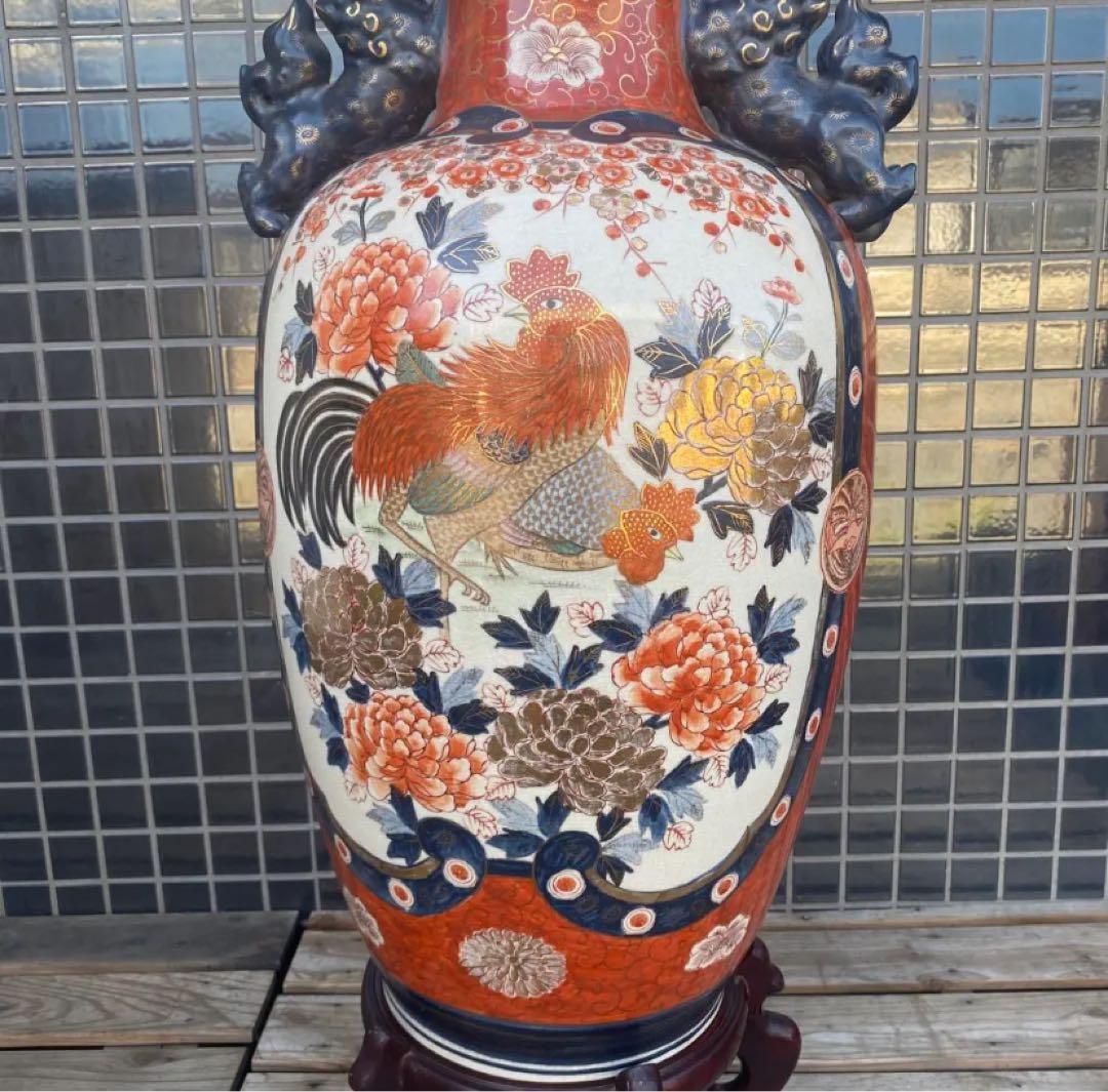 伊万里焼 大花瓶 壺 金襴手 花鳥文 骨董品 稀少 高さ76cm 狛犬
