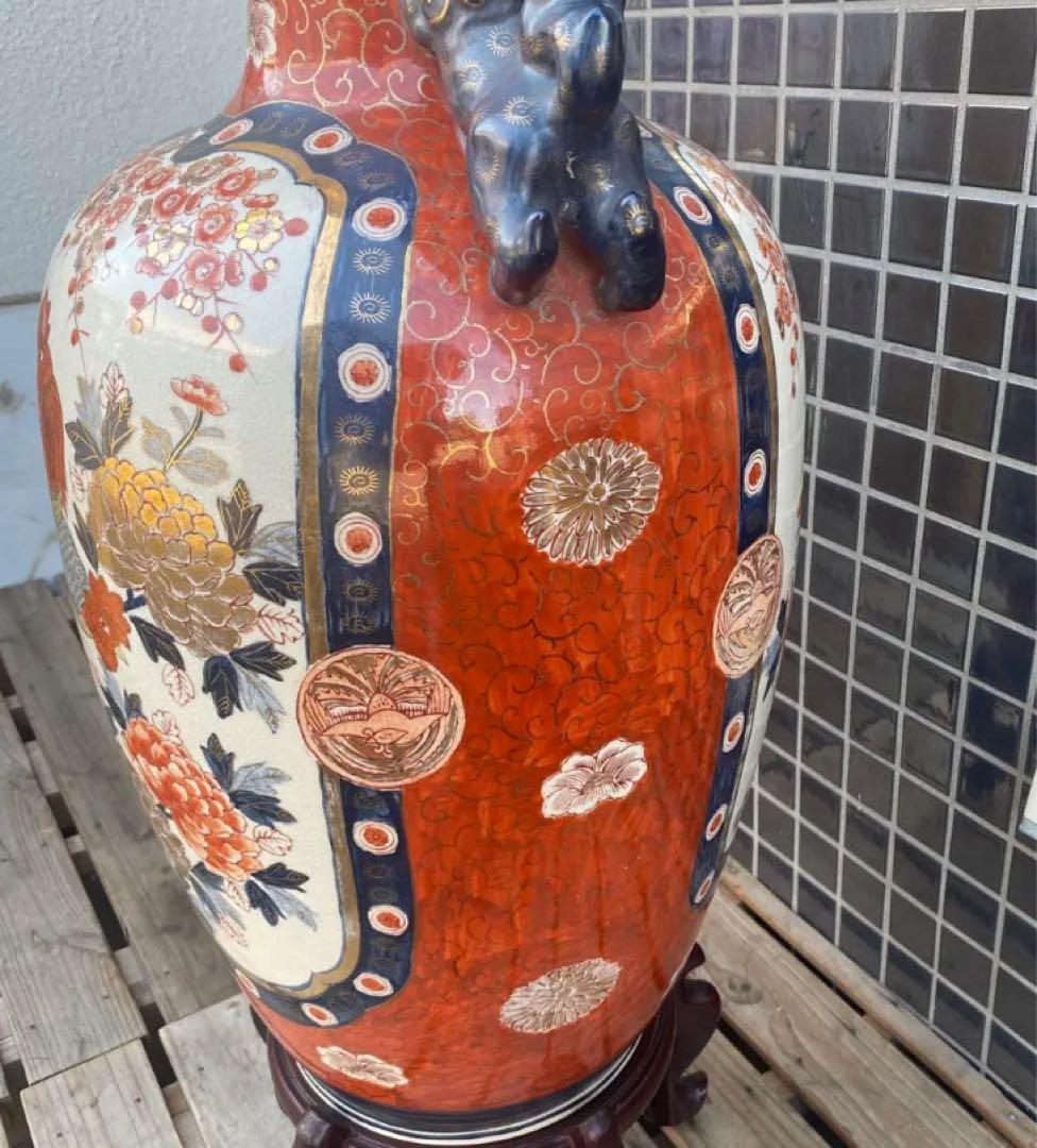 伊万里焼 大花瓶 壺 金襴手 花鳥文 骨董品 稀少 高さ76cm 狛犬