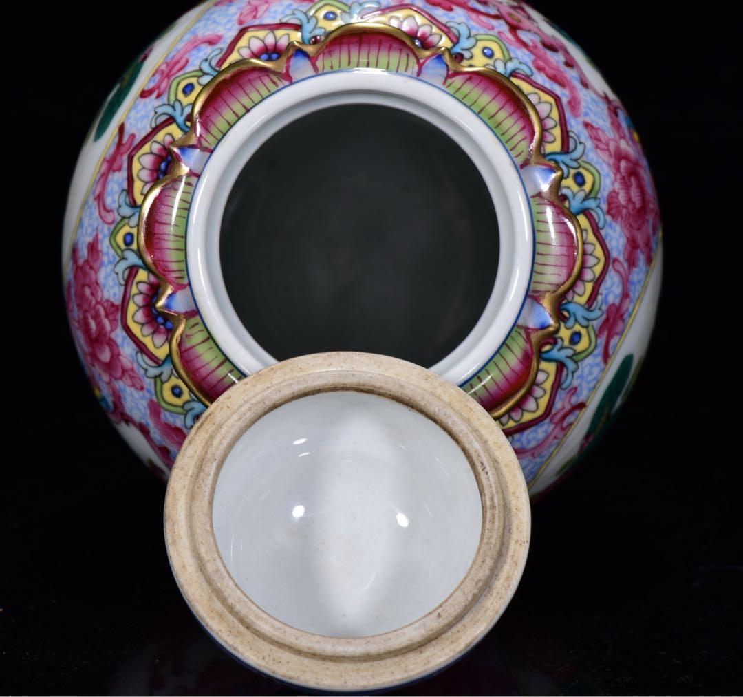 縁起物 珍品 清乾隆年製 粉彩花卉文描金蓋壺 手作り インテリア 古