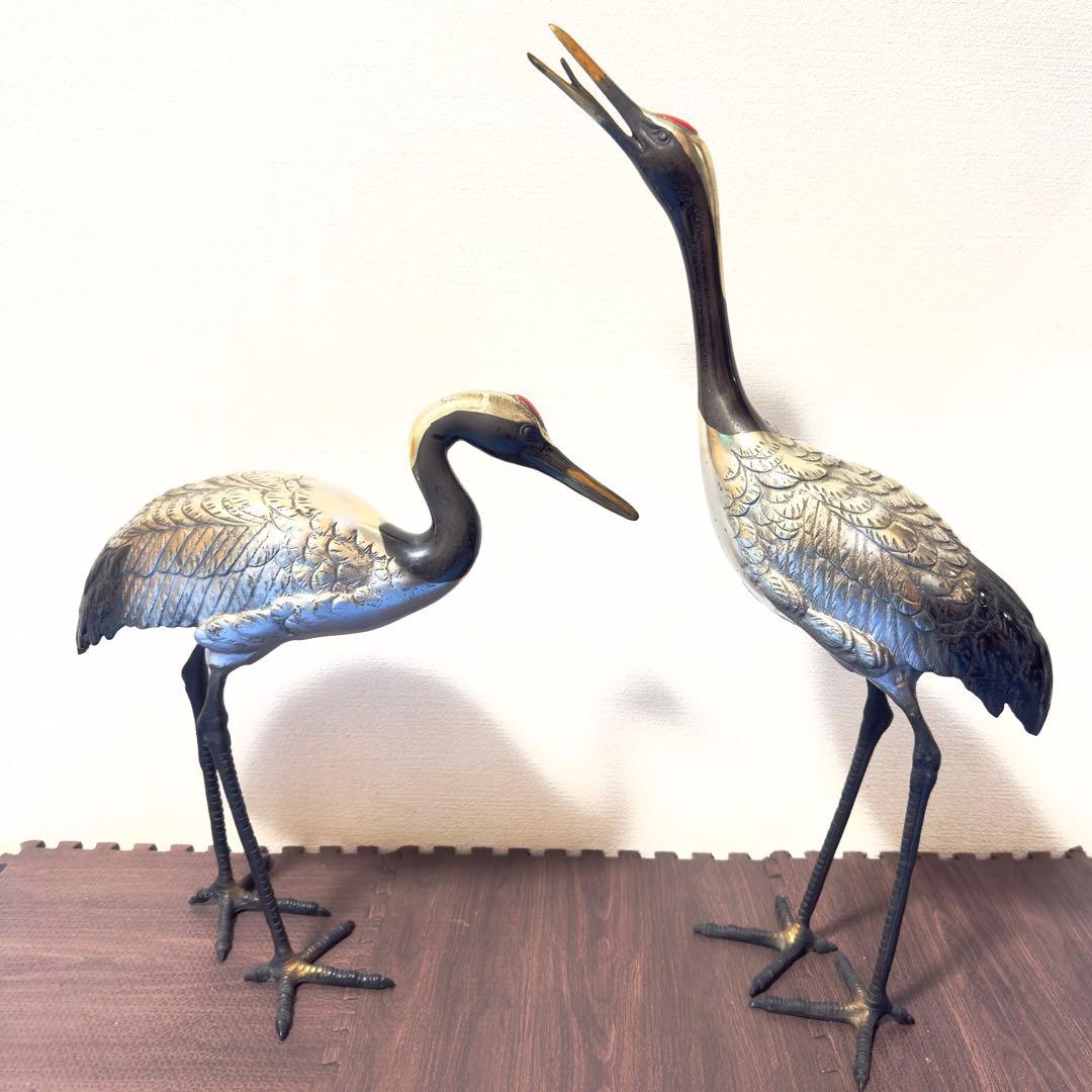 ツルの真鍮製置物 2体セット　アンティーク雑貨 オブジェ　レトロ ツルの真鍮製置物 2体セット アンティーク雑貨 オブジェ レトロ ツルの