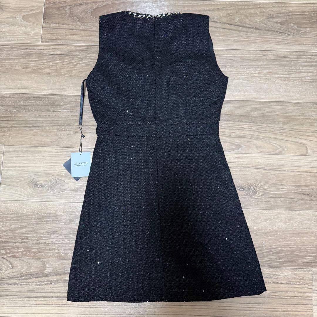 スパンコールツイードジップアップミニドレス/キャバドレス