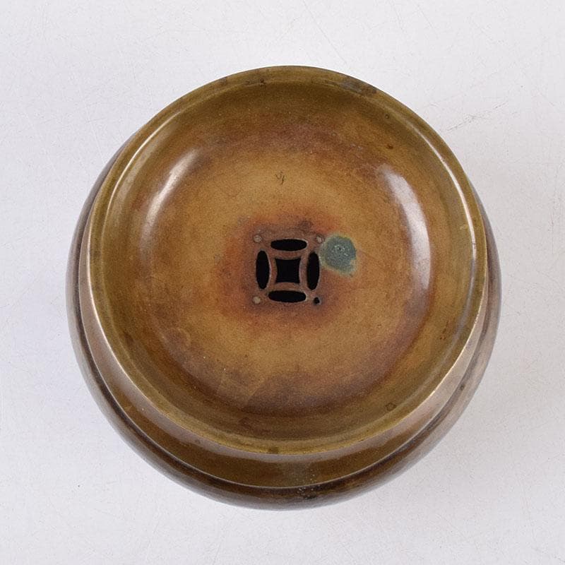 煎茶道具 黄銅 落葉壷 茶こぼし 建水 在銘 共箱 V R8904