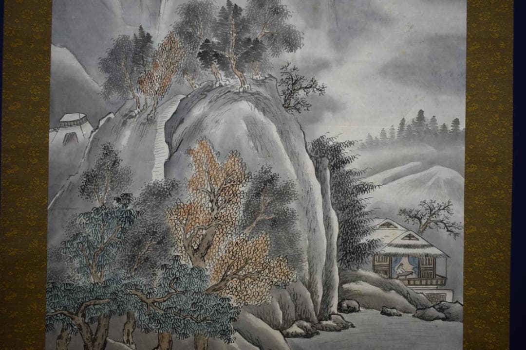 模写/文香/オシドリ図/織物/美品/桐共箱太巻箱/布袋屋掛軸HD-925