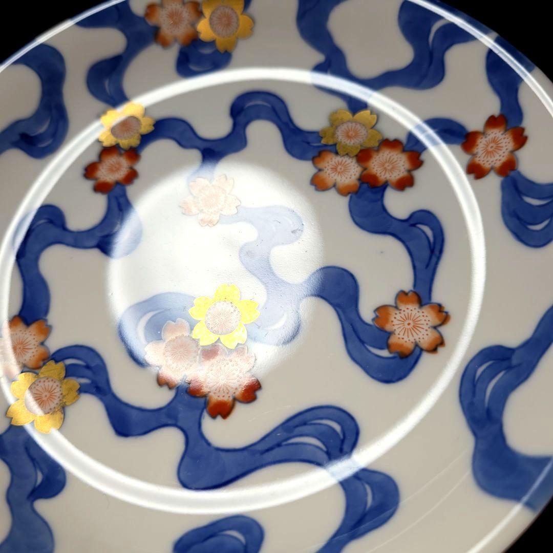 ご購入者様ご確認用　②深川製磁　希少　川に桜　中皿　18.5cm 　絵皿　1枚