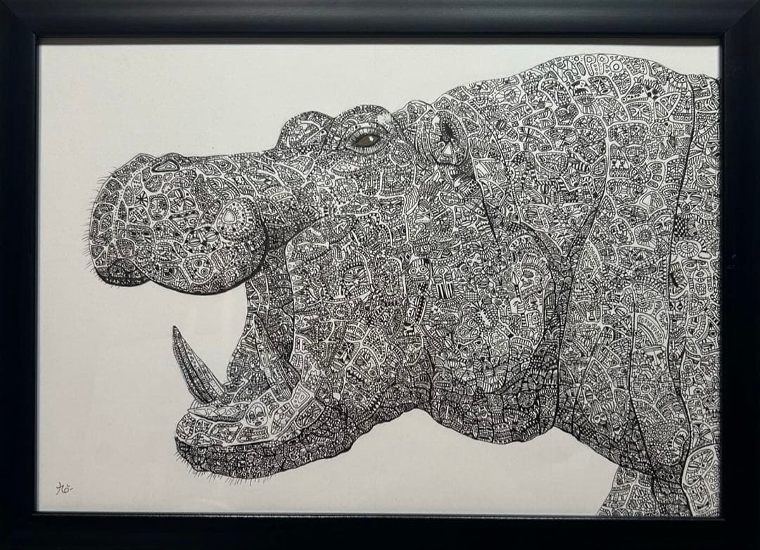 カバ　動物ペン画No.18