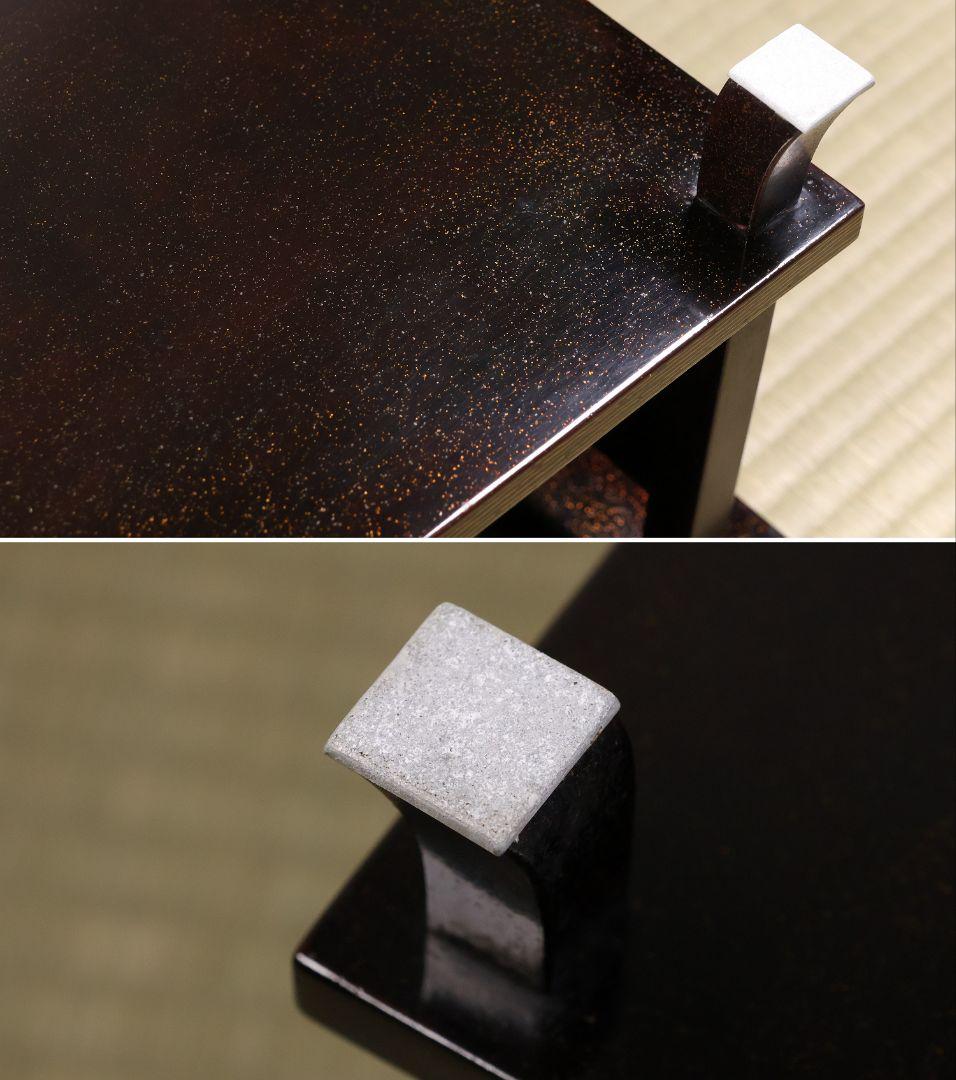 時代 楼閣山水蒔絵 総梨地 冠卓 二段卓 木製 覆輪 金蒔絵 花台【MA662】