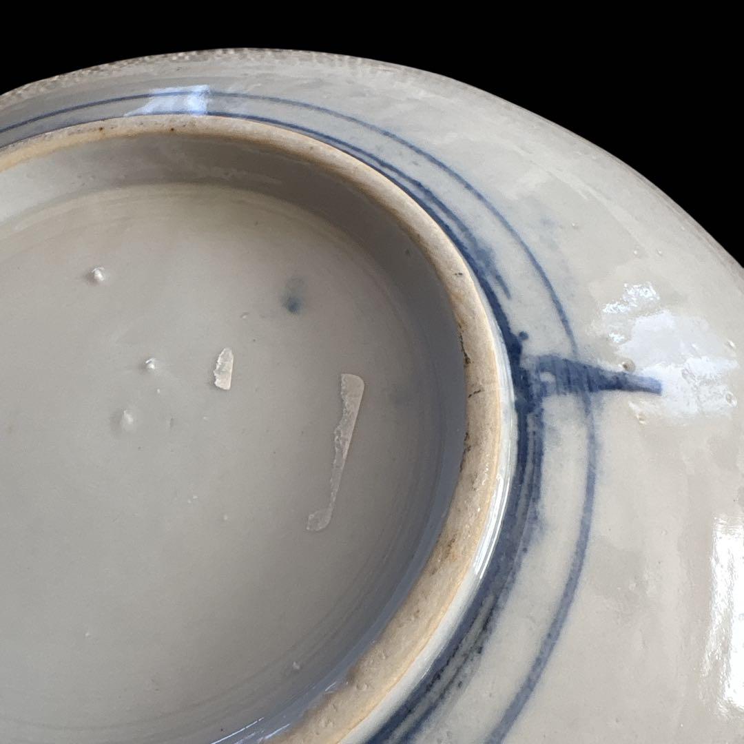 古伊万里 染付 輪鼻皿 人物文様 皿 アンティーク 鶴文 花形皿 かざり