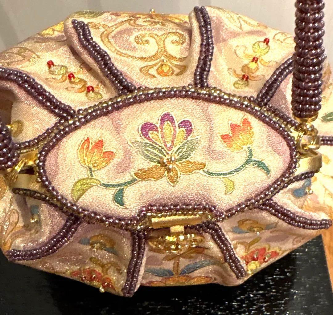 極美品 京都 岡重 OKAJIMA オカジマ ビーズバッグ シルク 和装バッグ