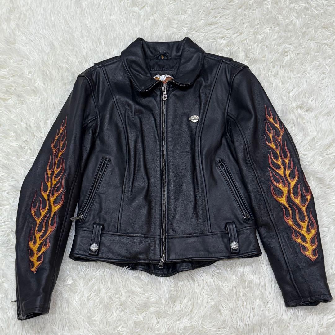 ハーレーダビッドソン シングルライダースジャケット S ファイヤー