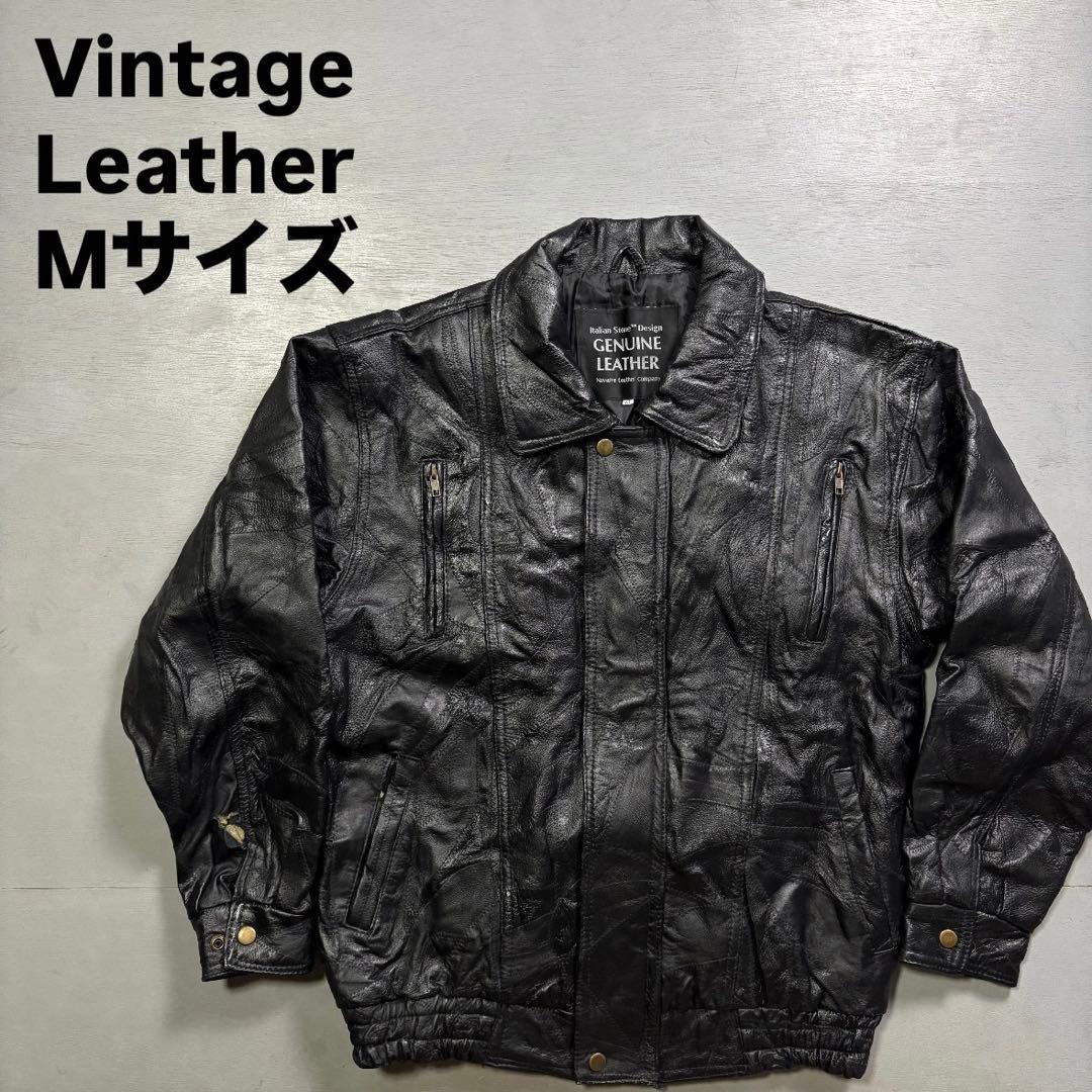 vintage A-2 レザージャケット　本革オールレザー　パッチワーク　黒　M vintage A-2 レザージャケット 本革オールレザー パッチワーク 黒 M