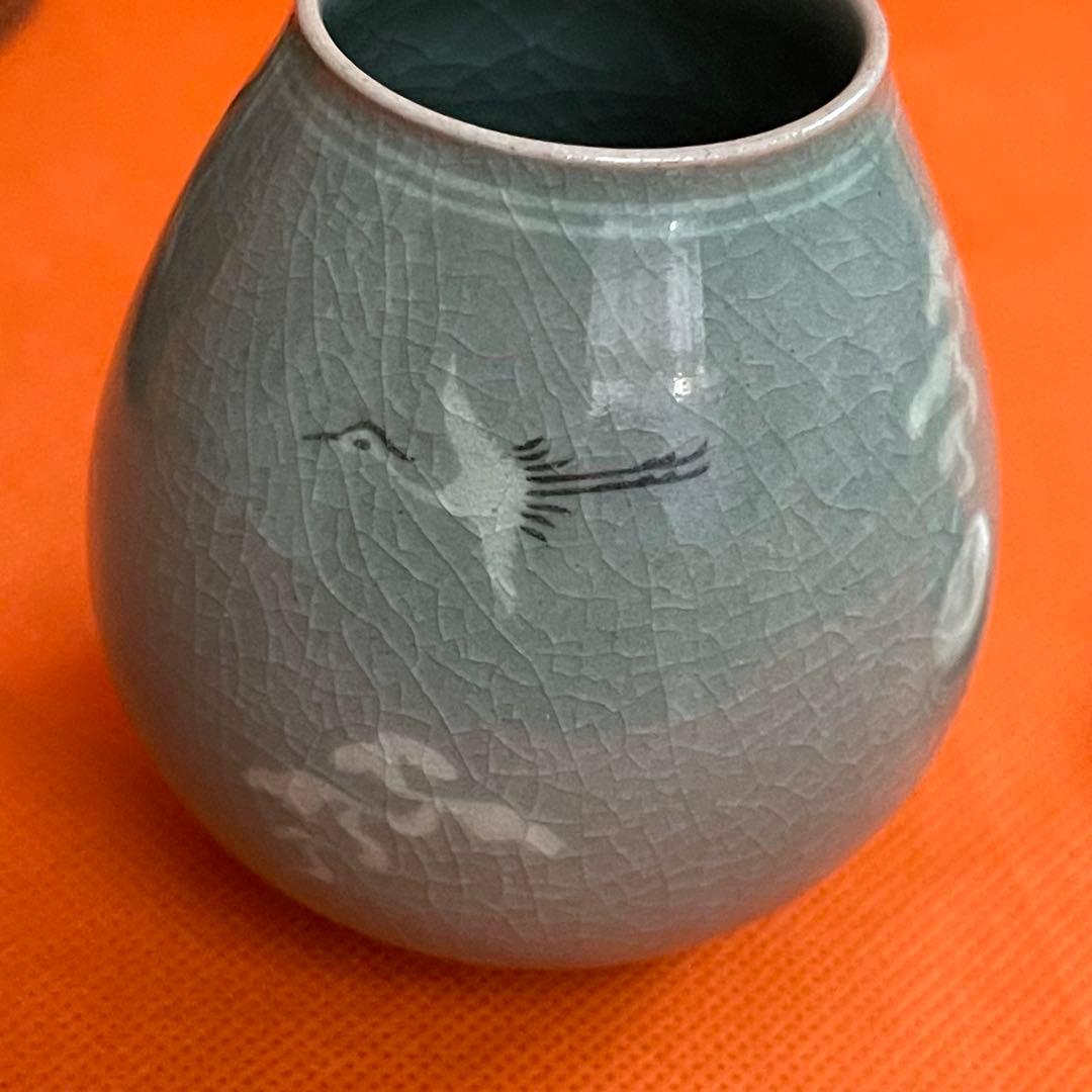 人間国宝 海剛 柳海剛 柳根瀅 高麗青磁象嵌曇鶴文 茶入 桐共箱 - メルカリ