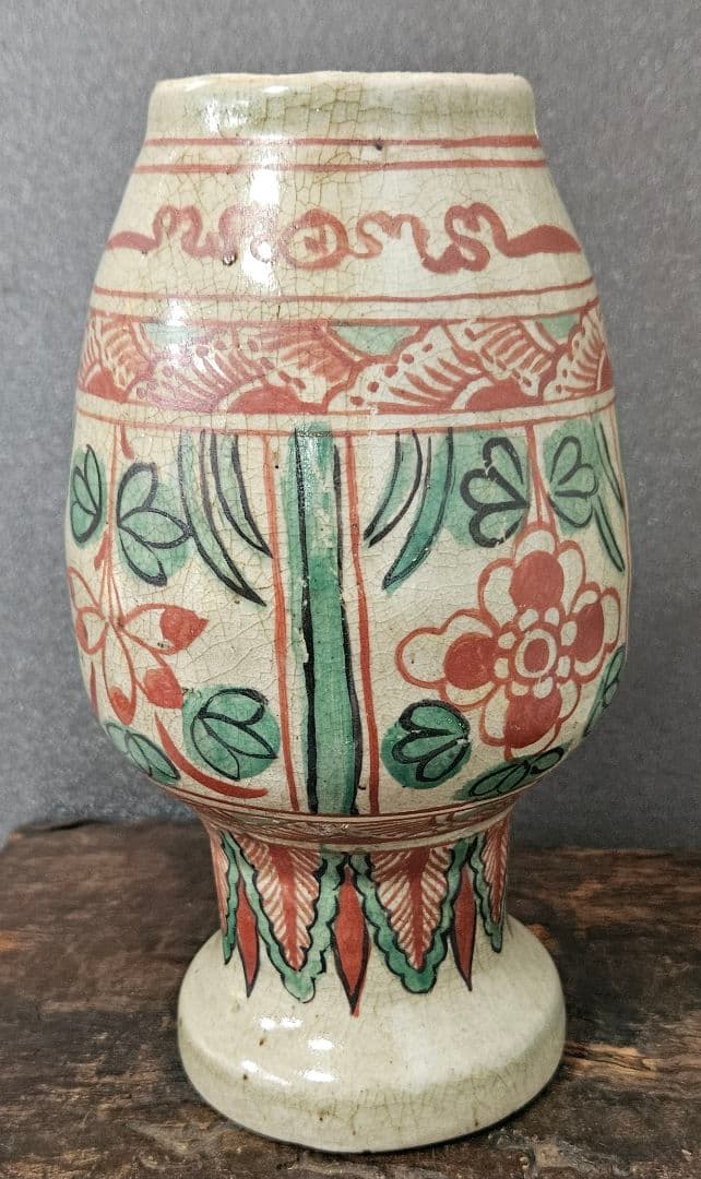 古代中国 明代～清代頃 古赤絵 天啓赤絵 四面花文様 広口壺 罐