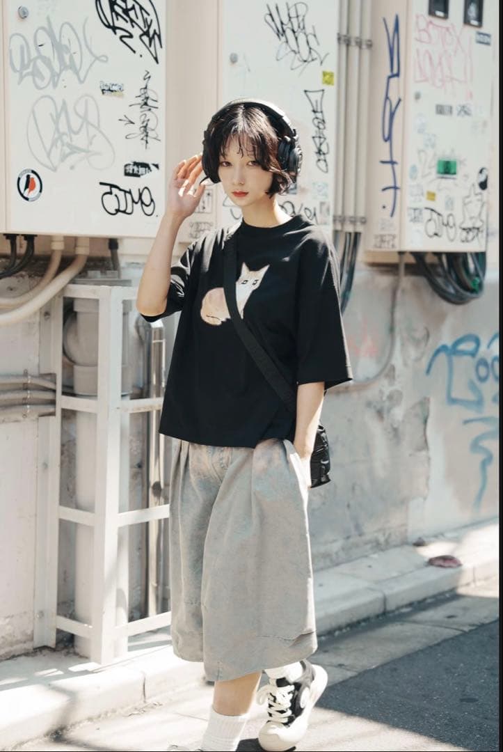 harapeco Washed-DEFORMED HALF PANTS-ブルー