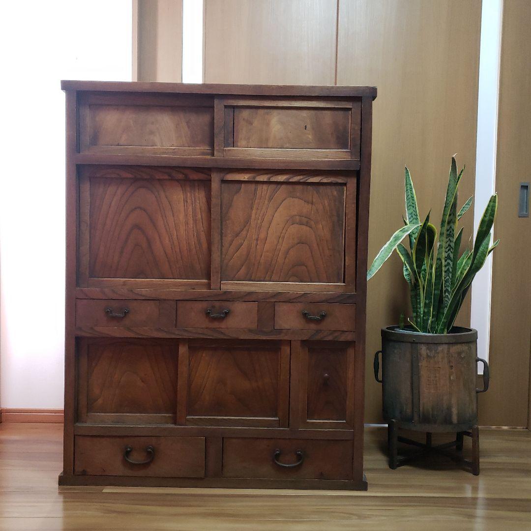 昭和レトロ 欅杢 茶箪笥 水屋箪笥 古民家家具 茶箪笥 ケヤキ 和風