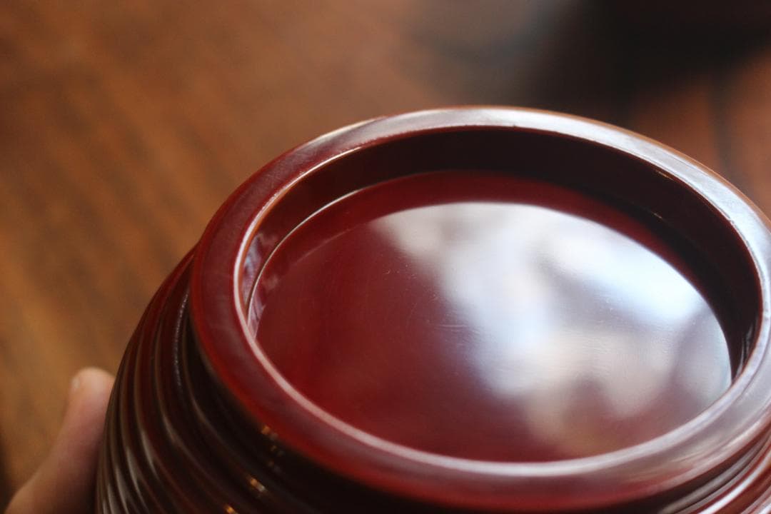 デッドストック！深みある糸目紅溜塗に極上稲穂福来雀蒔絵のお椀2