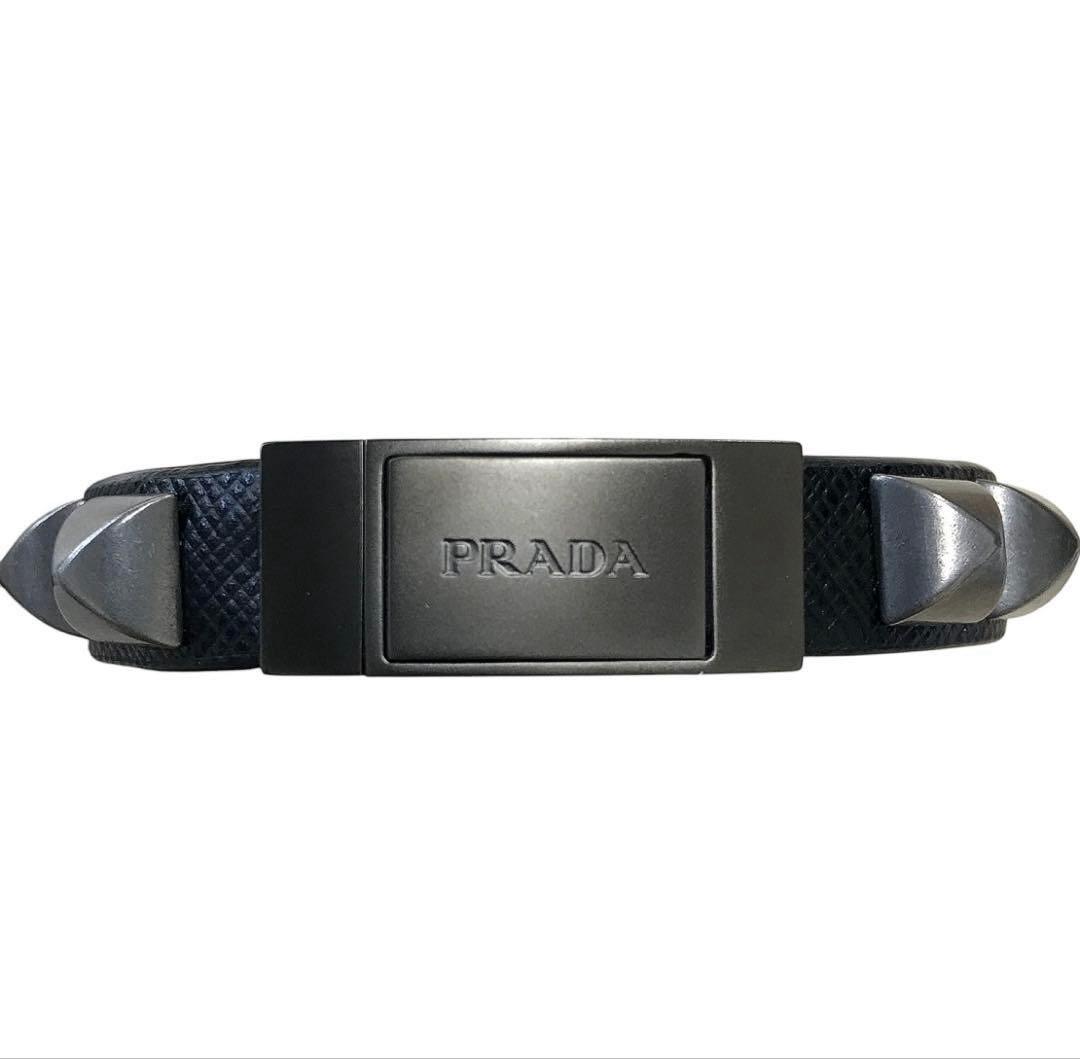9/24(木)終了 PRADA サフィアーノ・レザー スタッズ ブレスレット S