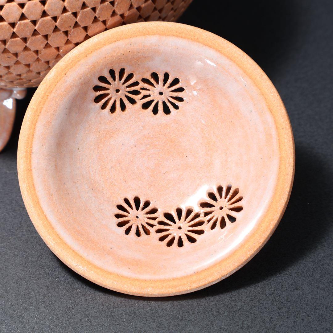 萩焼本郷窯 萬亀菊香炉 廣澤洋海 共箱 R1486ラ